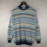 Les Jacuelines Jumper Mens Large L Knitted Vintage Cotton Multicoloured